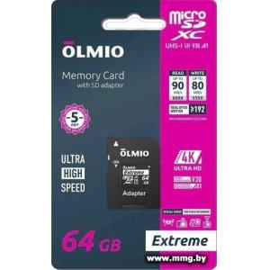 Купить Olmio microSDXC 64GB Extreme UHS-I (U3) в Минске, доставка по Беларуси