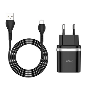 Зарядное устройство Hoco C12Q (черный)+кабель micro USB